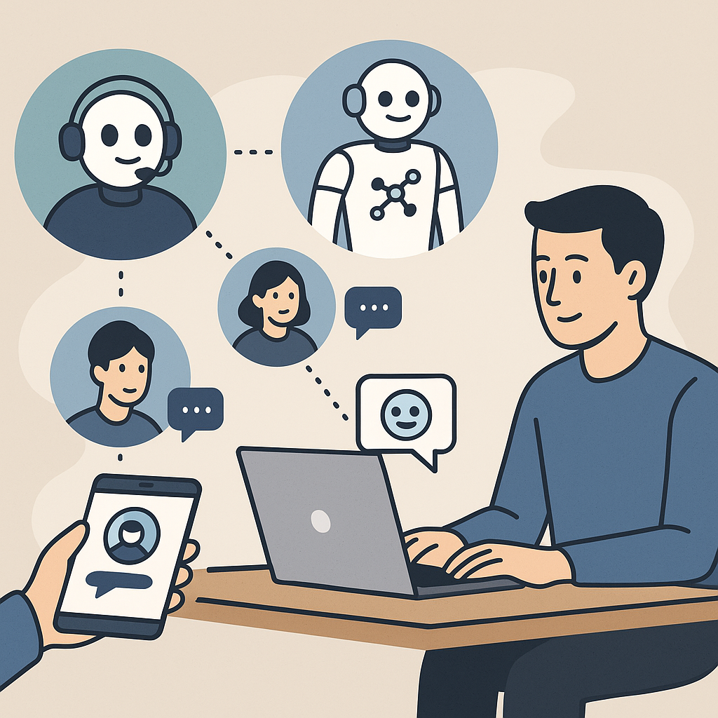 マルチエージェント連携によるAI会話のイメージ図