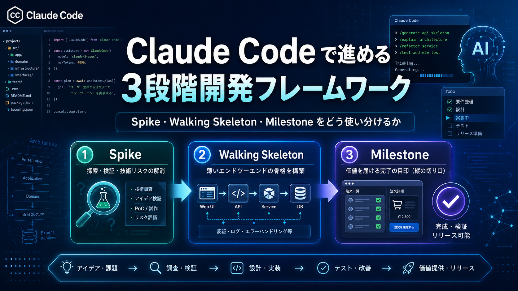 Claude Code 3段階開発フレームワーク